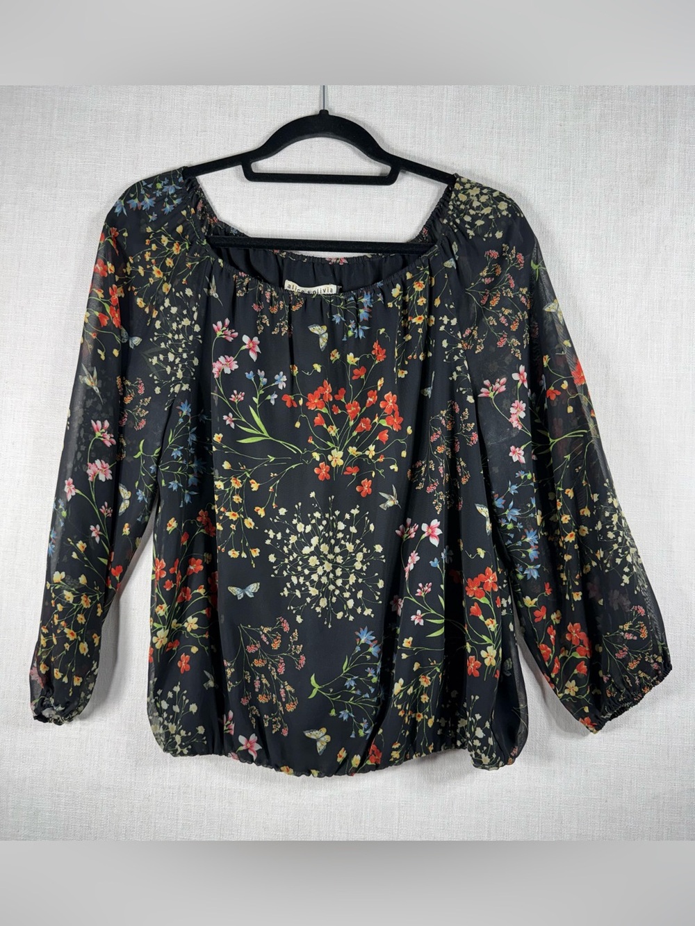 Alice + Olivia Black Floral Off-Shoulder Blouse